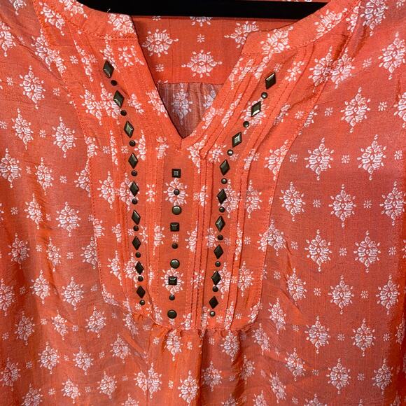 Kim Rogers Coral White Print Embellished Blouse Women's Size Small - Picture 3 of 6
